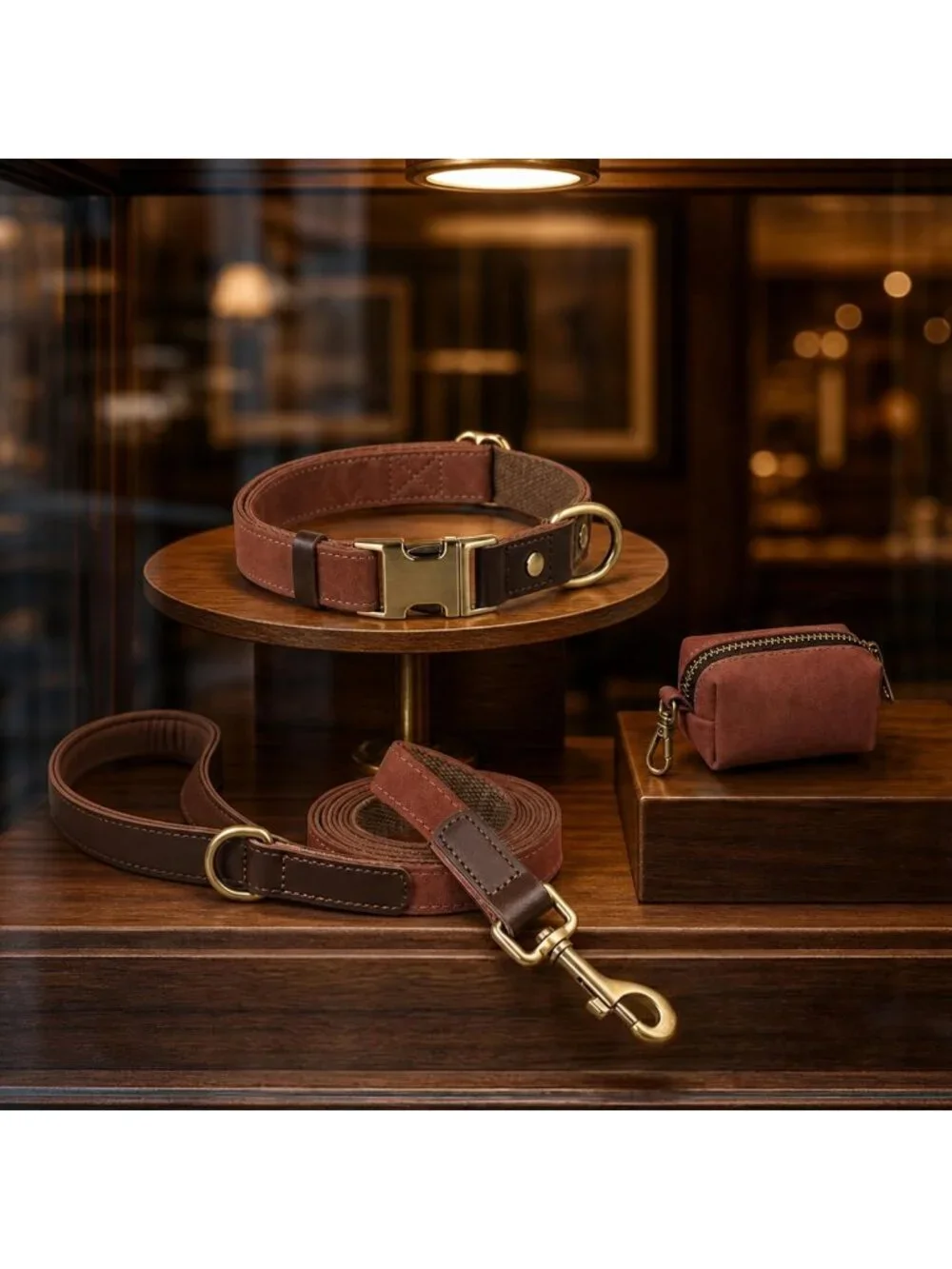 Stylish PU Leather Dog Collar for Large Dogs, Soft Nylon Lining, Brown Color